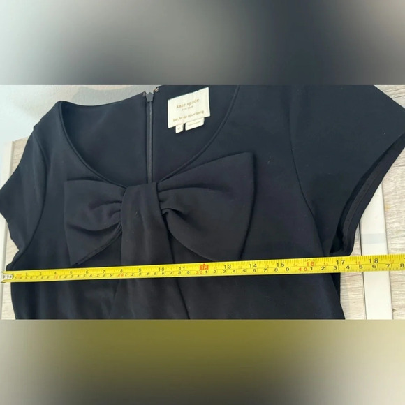 KATE SPADE Black Dress Bow Neck Cap Sleeves Knee Length Size 12 *No Belt - Picture 5 of 8